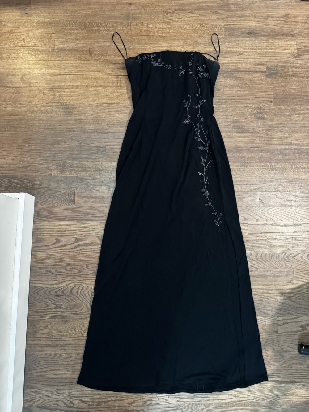 Rimini Black Maxi Dress with Subtle Embroidered Vine
